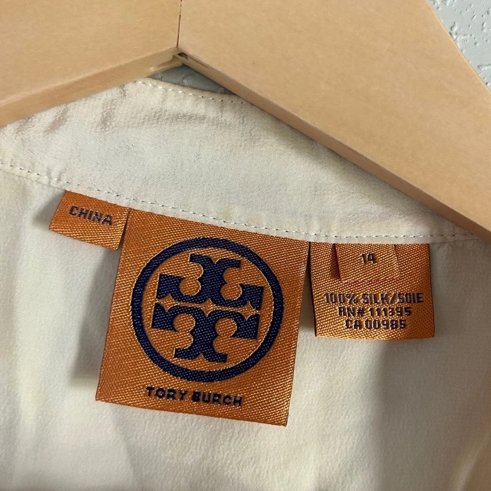 Tory Burch Cream Sleeveless Blouse with Bow 100% Silk Neutral Classic Preppy 14